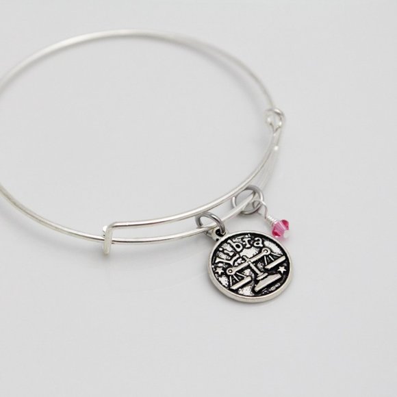 October Libra Adjustable Charm Bangle - Handmade Zodiac Bracelet - Picture 8 of 13